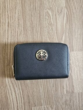 Black Women's Zip Wallet with Gold Emblem